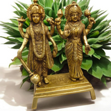 Lakshmi Narayan Standing Pose Pure Brass Idol, intricately crafted with Lord Vishnu and Goddess Lakshmi in a divine standing posture, made from high-quality brass.