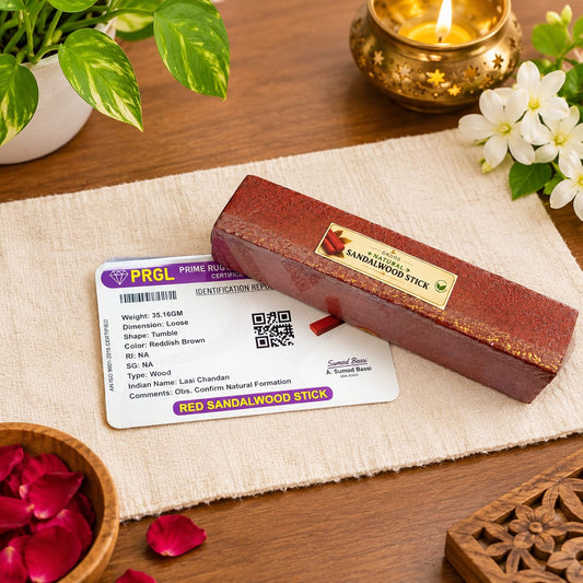 Lal Chandan Lakdi (Red Sandalwood Stick) for religious usage and healing purposes, available in a 30-40 gram pack for puja rituals and aromatherapy
