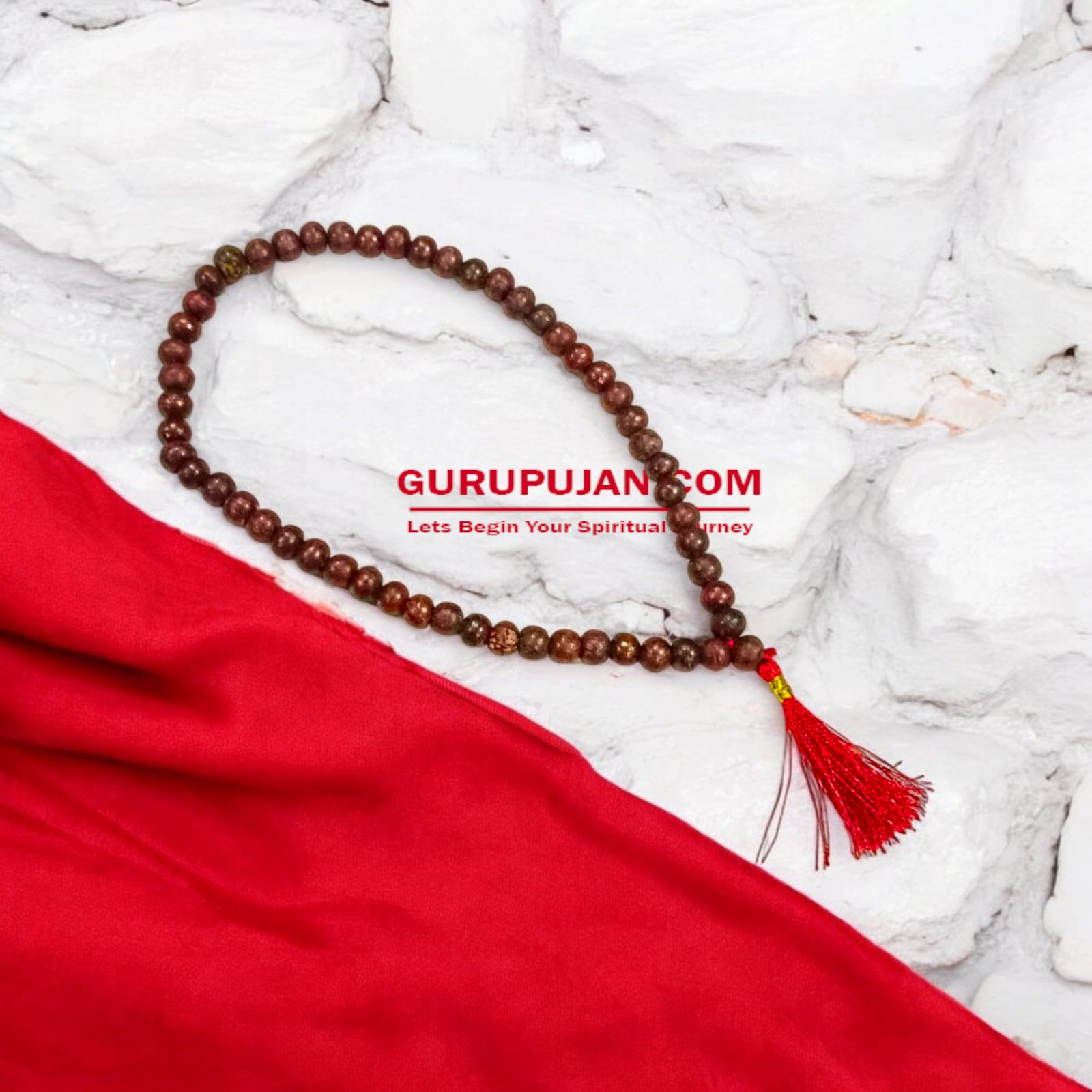 Lal Chandan Mala 54+1 beads, also known as Red Sandalwood Mala, featuring 8MM beads, lab certified, ideal for jaap, meditation, and daily wear.