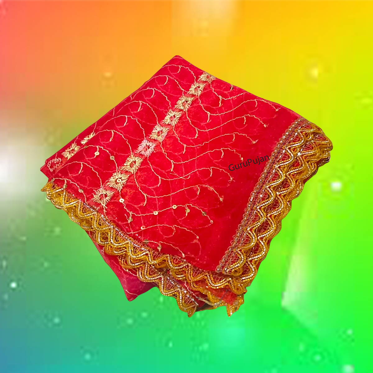 Lal Chunni (Mata Rani Red Chuniri), 2 meters long, used for adorning Mata Rani idols during Durga Puja, Navratri, and other religious pujas.