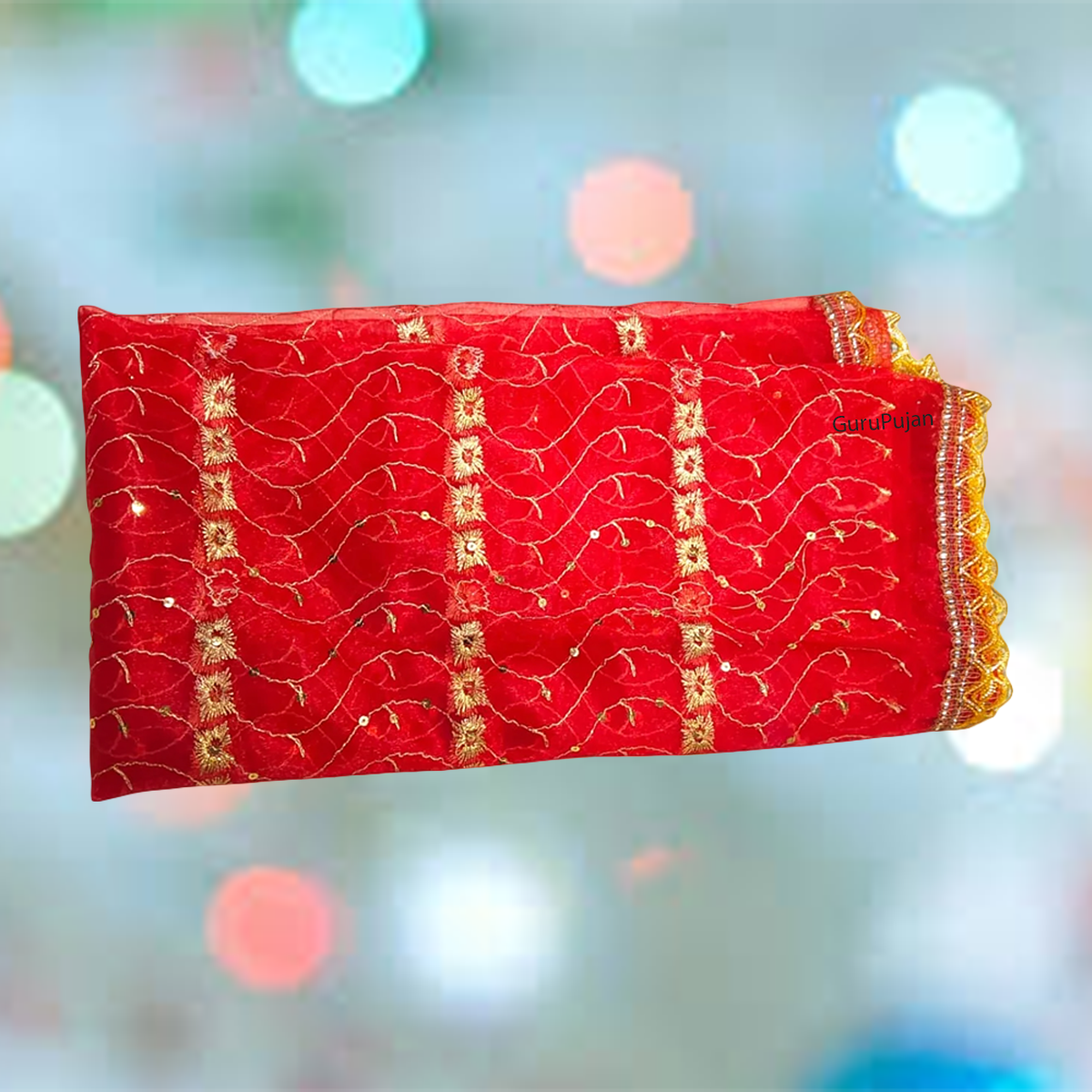 Lal Chunni (Mata Rani Red Chuniri), 2 meters long, used for adorning Mata Rani idols during Durga Puja, Navratri, and other religious pujas.