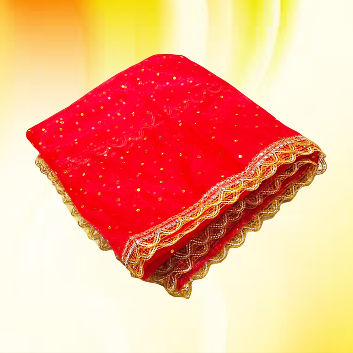 Lal Chunni (Mata Rani Red Chuniri), 2 meters long, used for adorning Mata Rani idols during Durga Puja, Navratri, and other religious pujas.