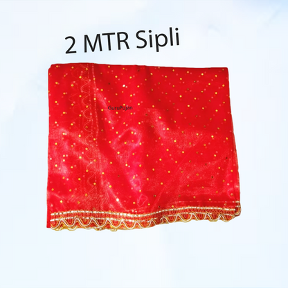 Lal Chunni (Mata Rani Red Chuniri), 2 meters long, used for adorning Mata Rani idols during Durga Puja, Navratri, and other religious pujas.