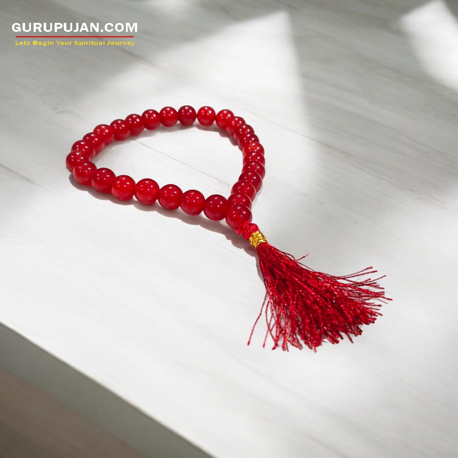 Lal Hakik Mala 27+1 Beads, 8MM Red Agate Jaap Mala by Gurupujan, ideal for protection against evil eye effects and negative energies.
