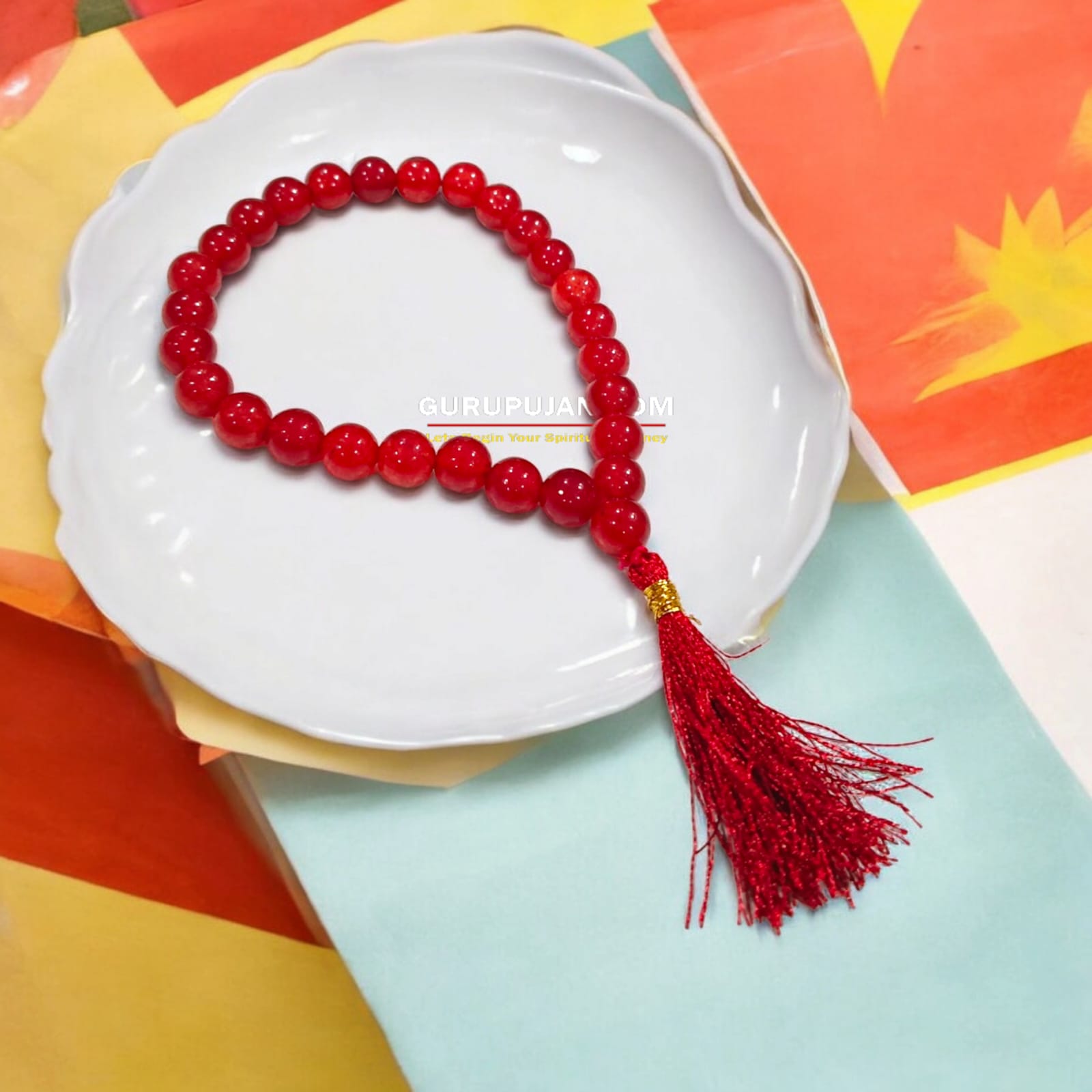 Lal Hakik Mala 27+1 Beads, 8MM Red Agate Jaap Mala by Gurupujan, ideal for protection against evil eye effects and negative energies.