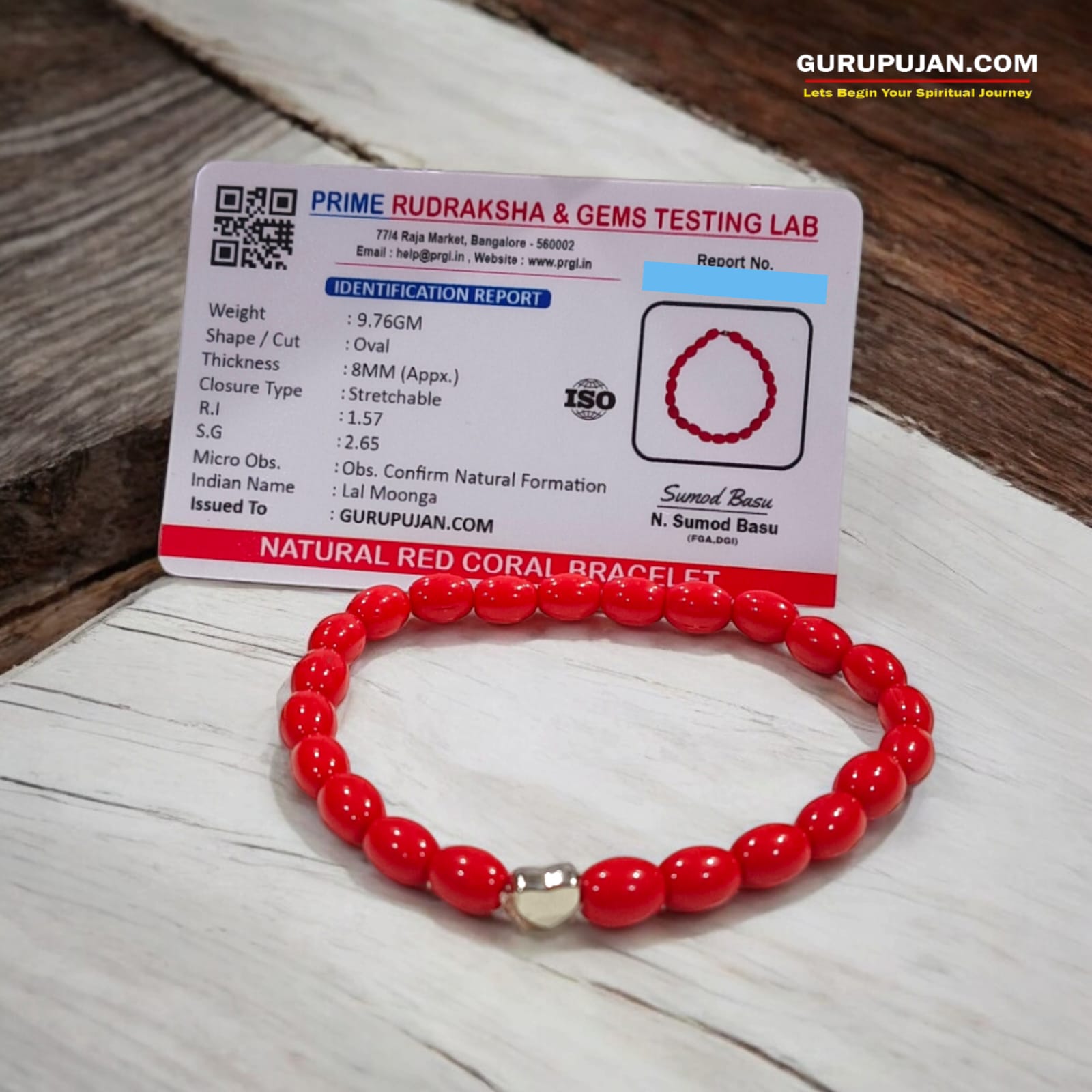 Lal Moonga Bracelet crafted with natural Red Coral beads, 8MM in size, stretchable design, certified for authenticity and courage enhancement.