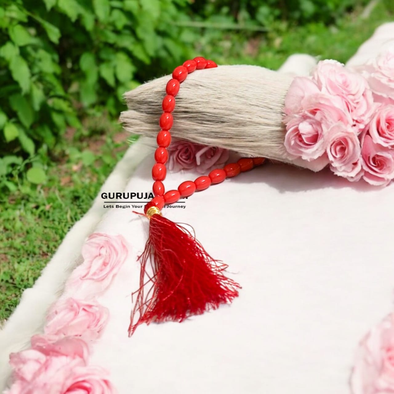 Lal Moonga Mala 27+1 beads made from natural Red Coral, designed to spread a positive aura and enhance emotional stability.