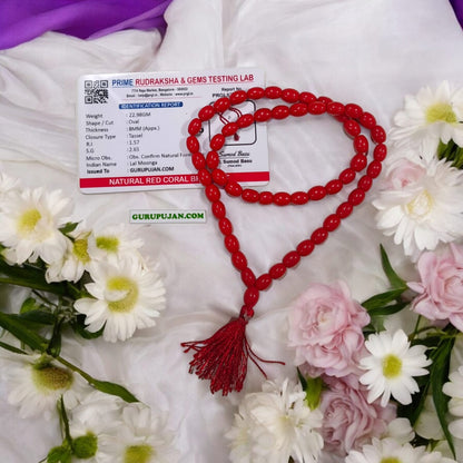 Lal Moonga Mala 54+1 beads made from original Red Coral, lab certified, 8MM beads perfect for chanting mantras and spiritual wear.