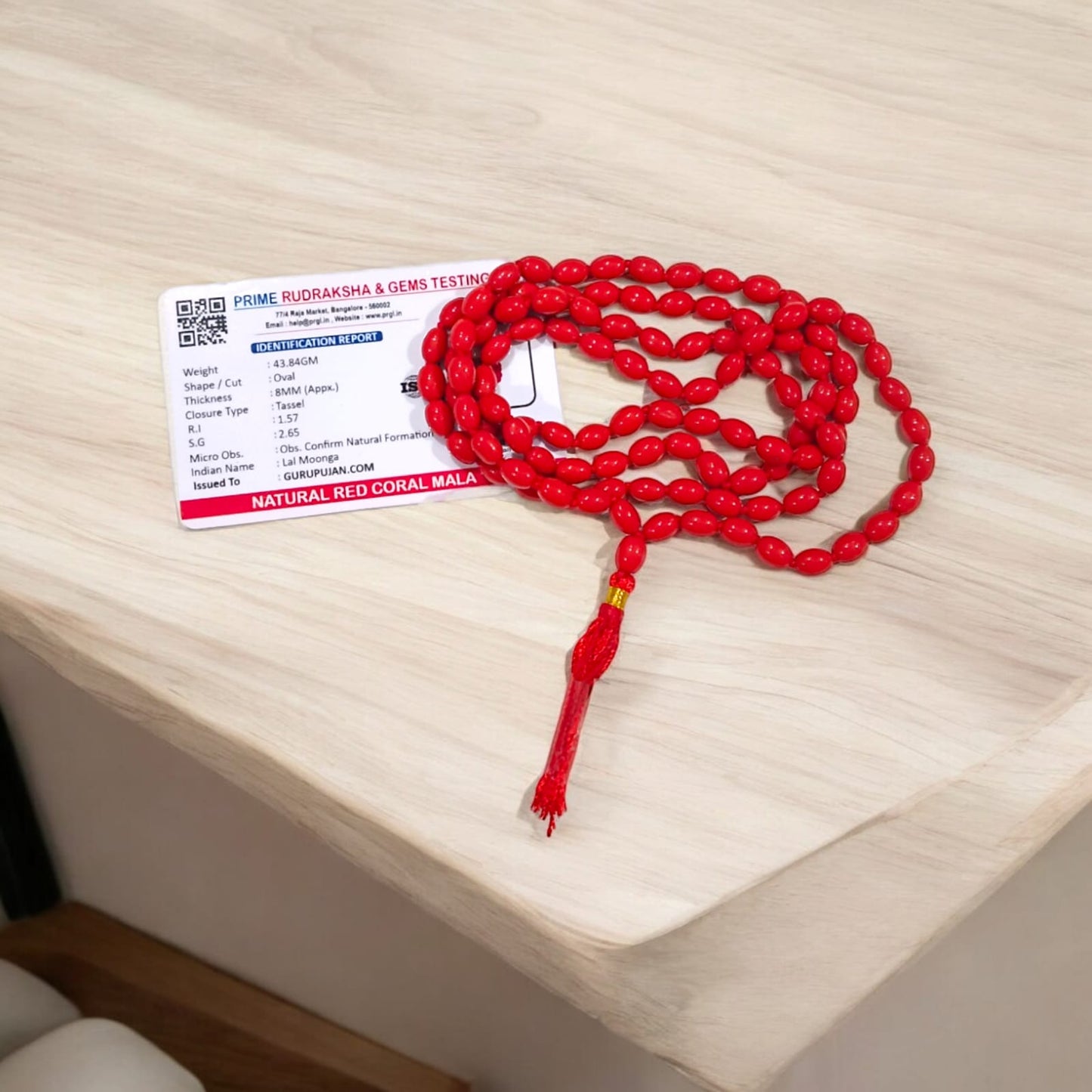 Lal Moonga Mala made with natural red coral beads, ideal for spiritual and astrological remedies, available for Jaap and wearing.