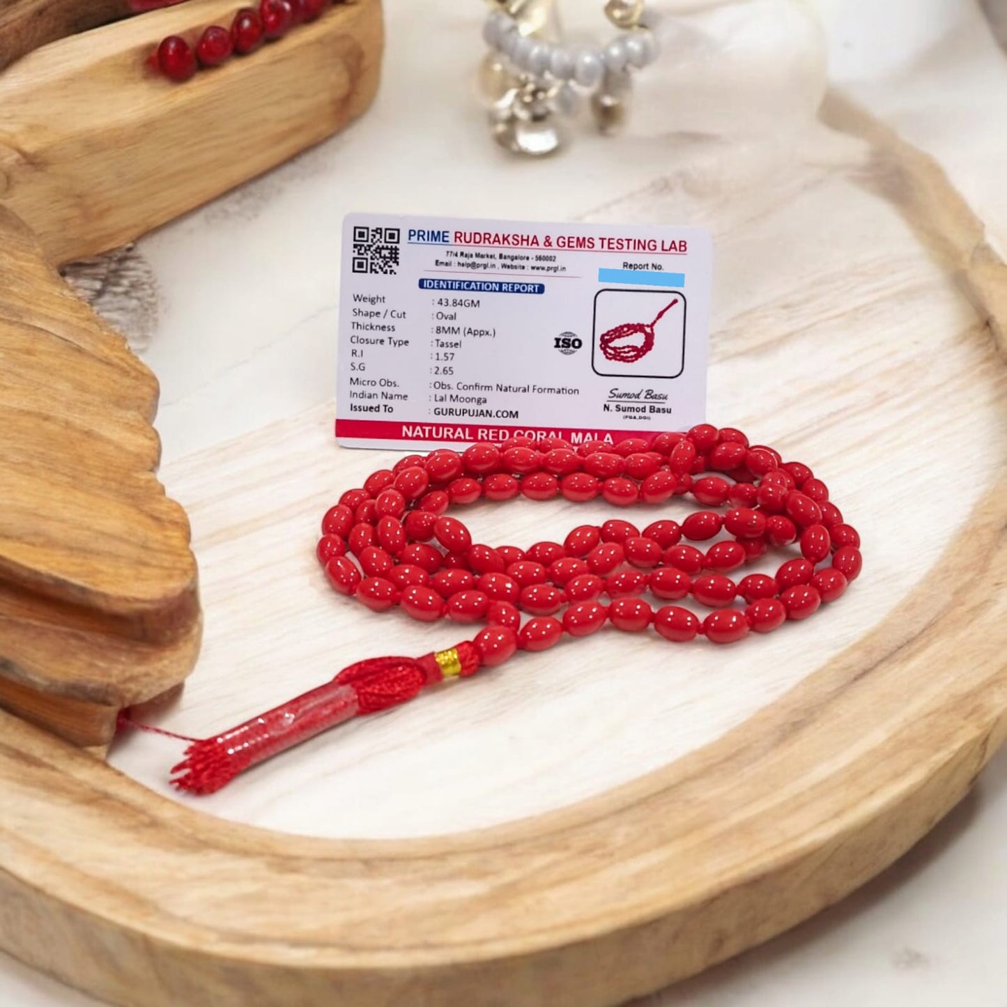 Lal Moonga Mala made with natural red coral beads, ideal for spiritual and astrological remedies, available for Jaap and wearing.