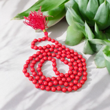 Lal Moonga (Red Coral) Mala with 108+1 certified natural beads, ideal for Mangal Dosha remedies, meditation, and daily wear