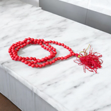 Lal Moonga (Red Coral) Mala with 108+1 certified natural beads, ideal for Mangal Dosha remedies, meditation, and daily wear