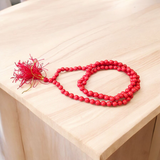 Lal Moonga (Red Coral) Mala with 108+1 certified natural beads, ideal for Mangal Dosha remedies, meditation, and daily wear