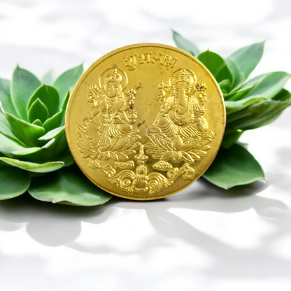 Laxmi Ganesh Coin Set of 2, featuring the divine symbols of Lord Ganesh and Goddess Laxmi, crafted in premium quality metal.
