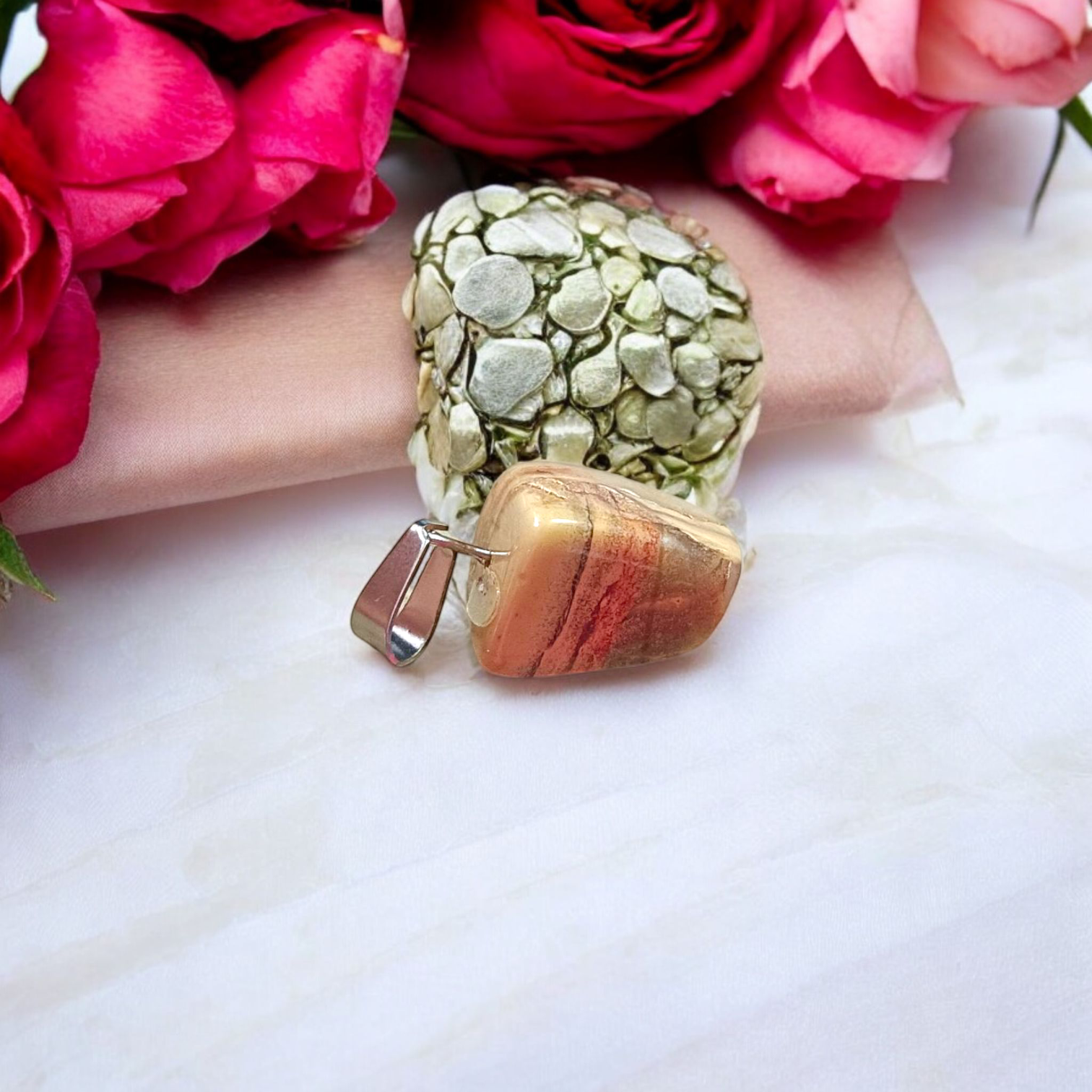 Leopard Skin Jasper Stone Pendant on a Chain - Lab Certified for Spiritual Healing and Fashion