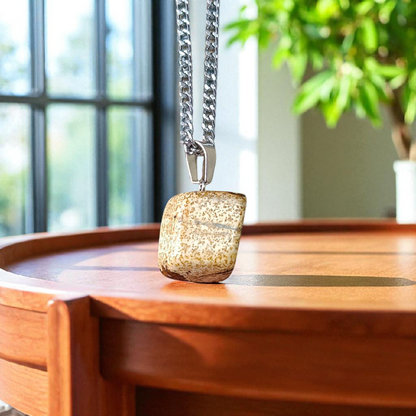 Leopard Skin Jasper Stone Pendant on a Chain - Lab Certified for Spiritual Healing and Fashion