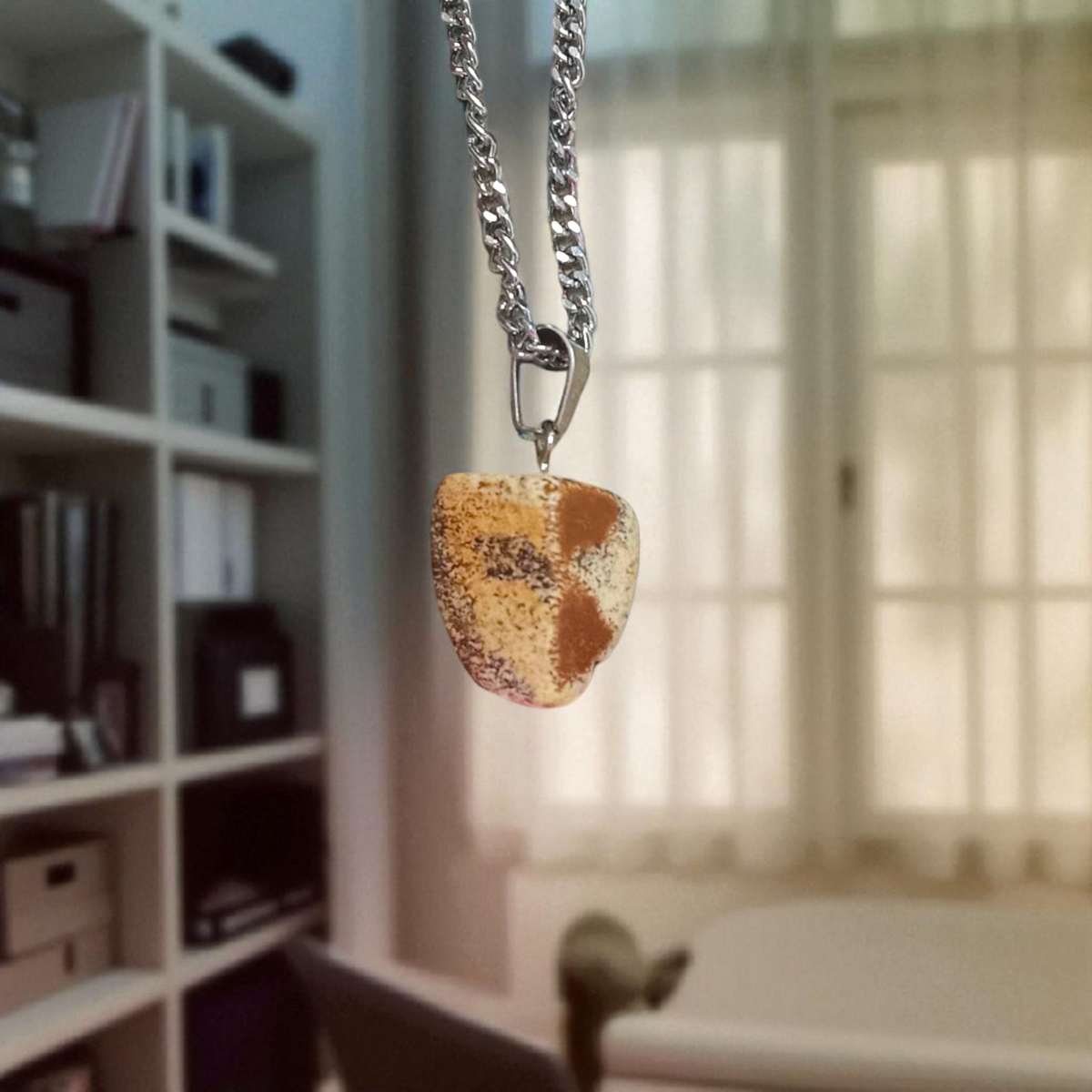 Leopard Skin Jasper Stone Pendant on a Chain - Lab Certified for Spiritual Healing and Fashion