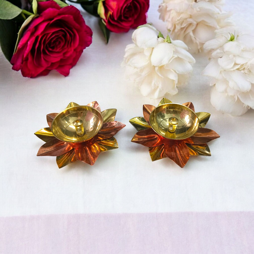 Akhand Jyot Lotus Shape Set of 2 | Durable & Traditional Design for Pooja