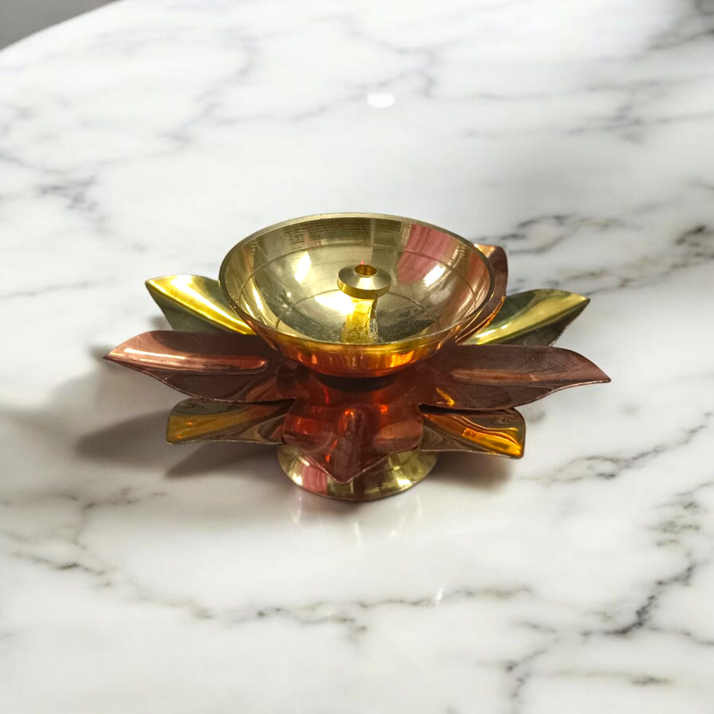 Lotus shaped_Akhand_Jyot_set_of_2_placed_in_a_traditional_temple_setup_used_for_pooja_and_aarti_rituals