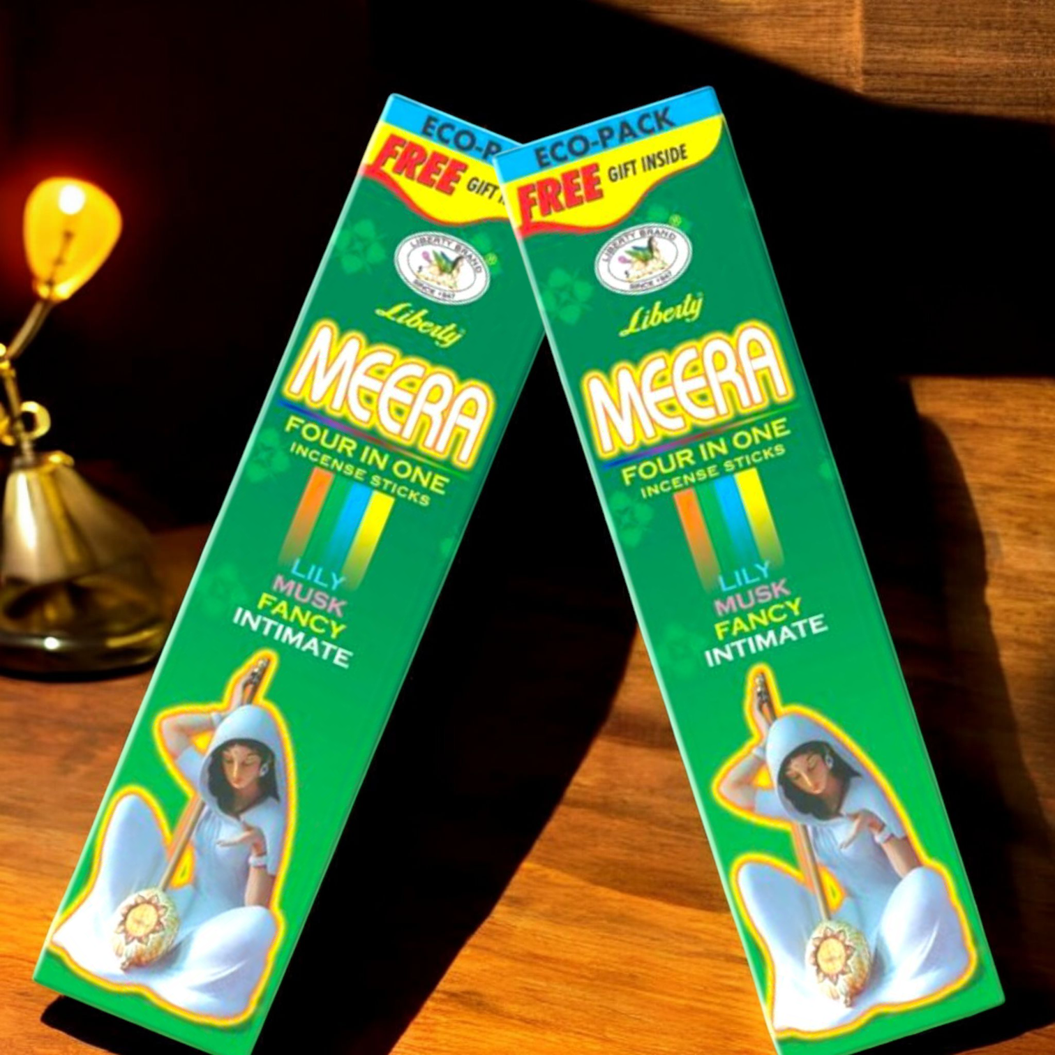 Meera Incense Sticks in an economy pack with a calming aroma and free gift inside, perfect for puja, meditation, and creating a peaceful atmosphere.