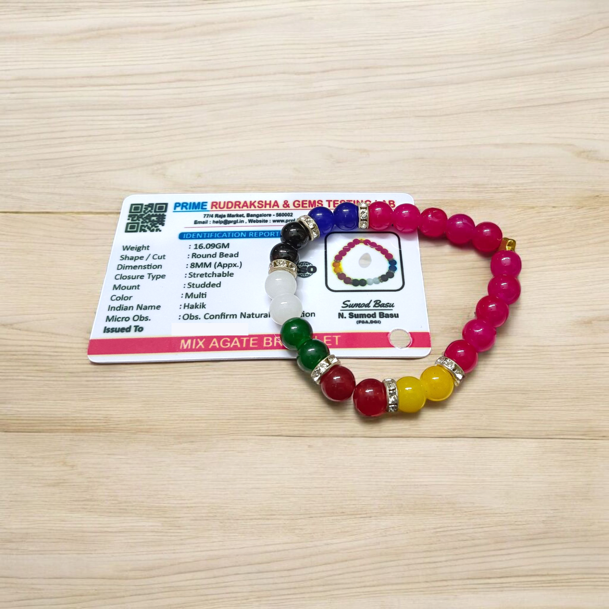 Mix Agate Bracelet with 7 Types of Natural Hakik Stones – 8mm Stretchable Beads, Lab Certified Spiritual and Healing Jewelry