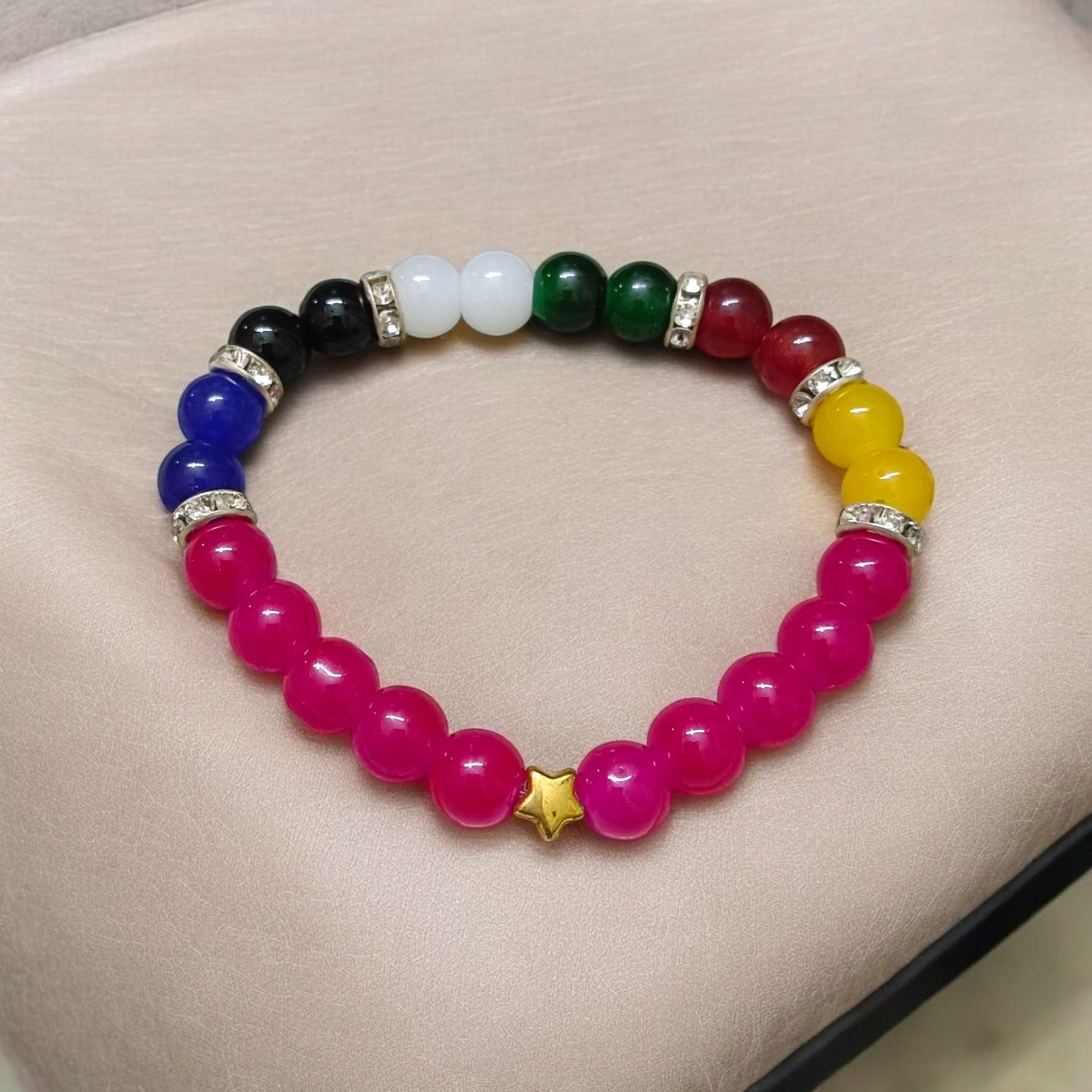 Mix Agate Bracelet with 7 Types of Natural Hakik Stones – 8mm Stretchable Beads, Lab Certified Spiritual and Healing Jewelry