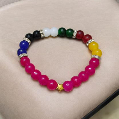 Mix Agate Bracelet with 7 Types of Natural Hakik Stones – 8mm Stretchable Beads, Lab Certified Spiritual and Healing Jewelry