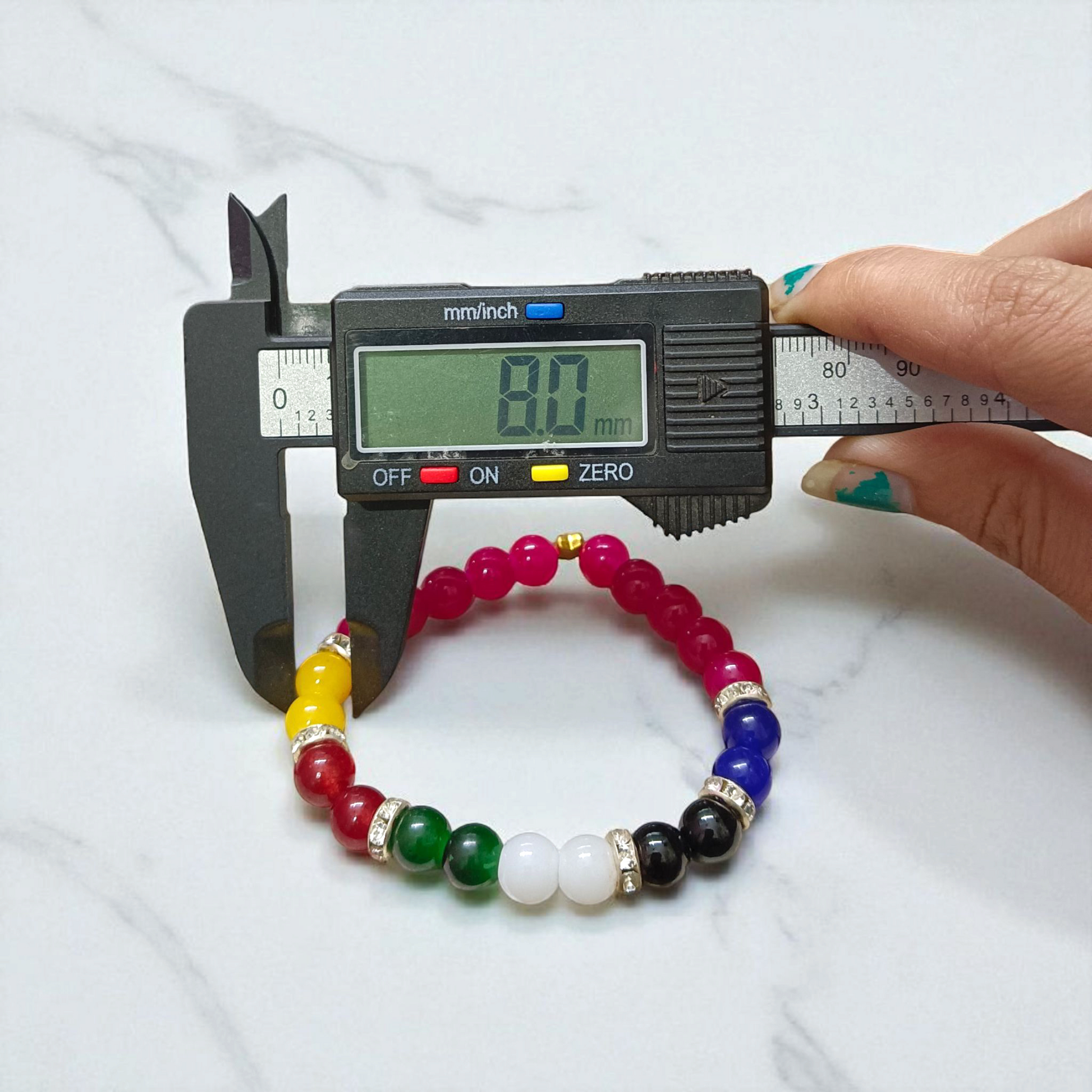 Mix Agate Bracelet with 7 Types of Natural Hakik Stones – 8mm Stretchable Beads, Lab Certified Spiritual and Healing Jewelry