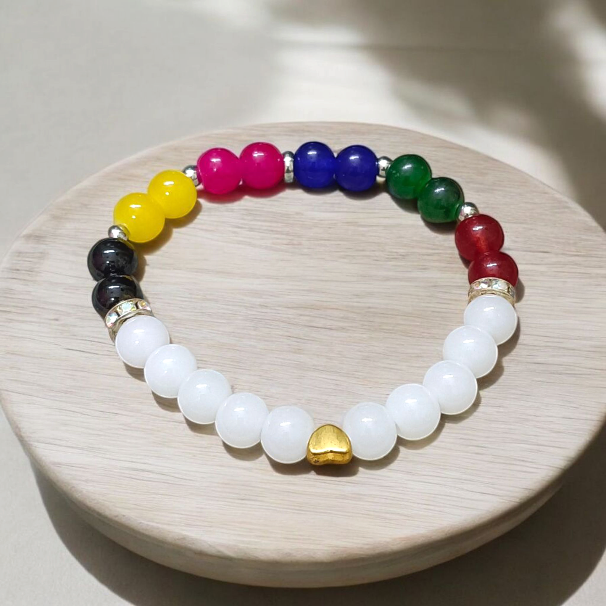 Mix Agate Bracelet with 7 Types of Natural Hakik Stones – 8mm Stretchable Beads, Lab Certified Spiritual and Healing Jewelry