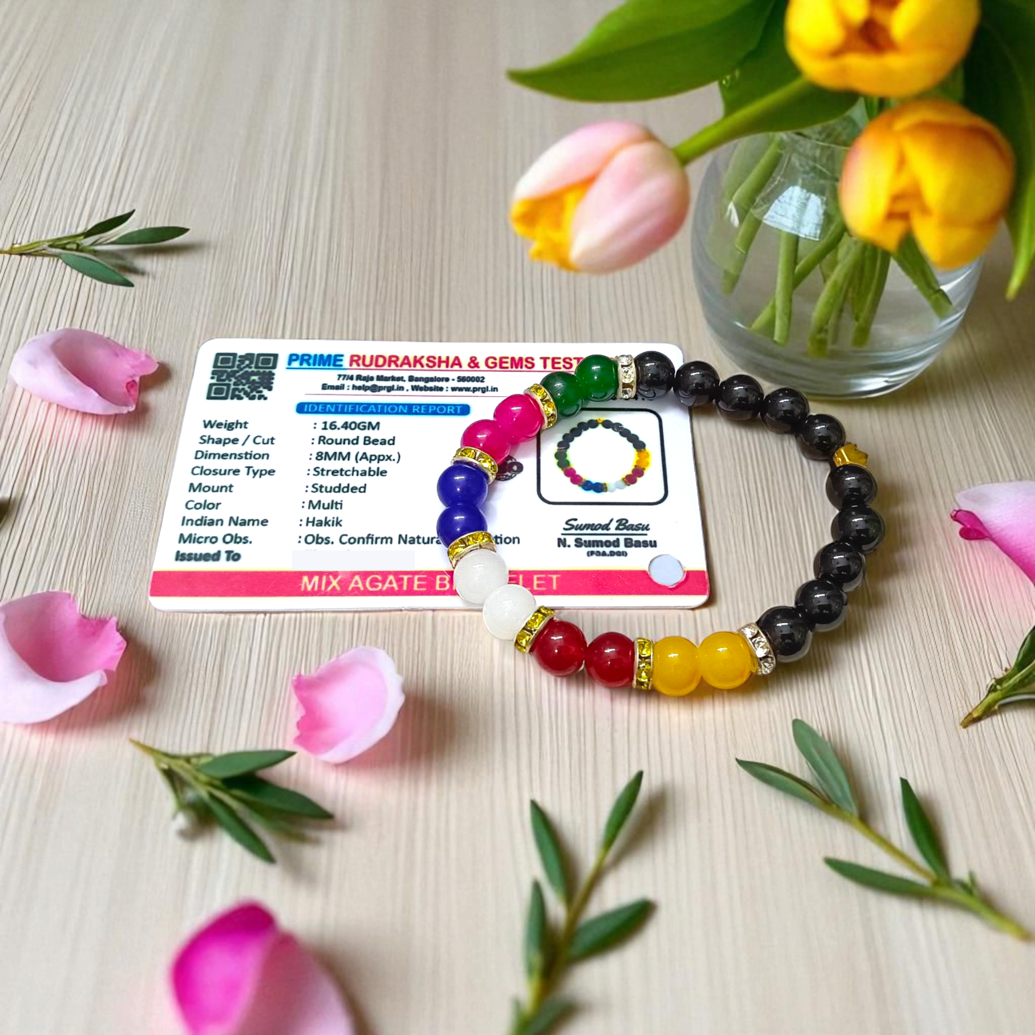 Mix Agate Bracelet with 7 Types of Natural Hakik Stones – 8mm Stretchable Beads, Lab Certified Spiritual and Healing Jewelry