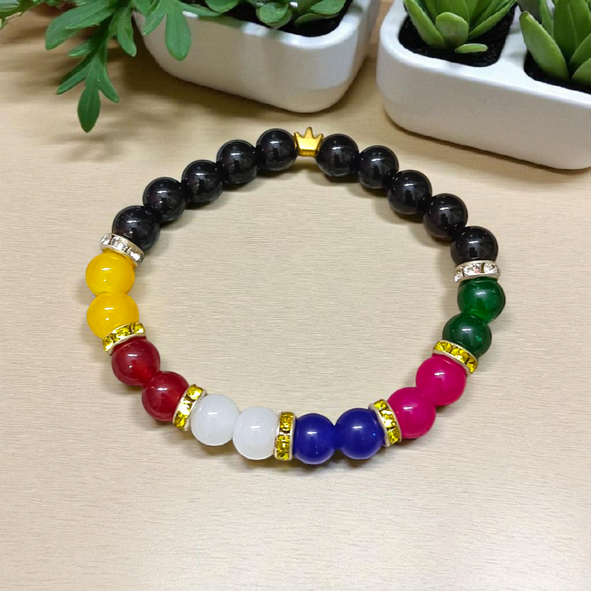 Mix Agate Bracelet with 7 Types of Natural Hakik Stones – 8mm Stretchable Beads, Lab Certified Spiritual and Healing Jewelry