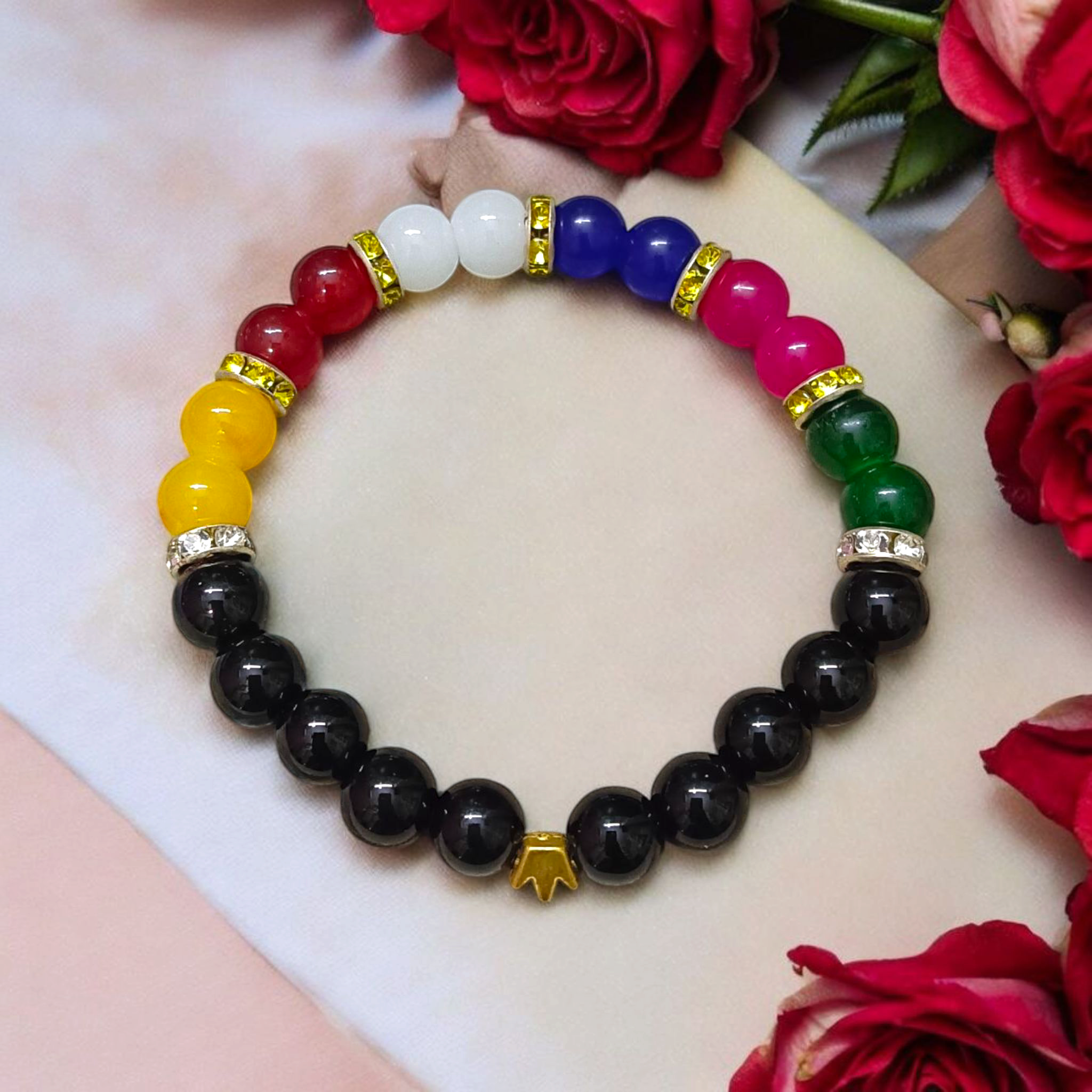 Mix Agate Bracelet with 7 Types of Natural Hakik Stones – 8mm Stretchable Beads, Lab Certified Spiritual and Healing Jewelry