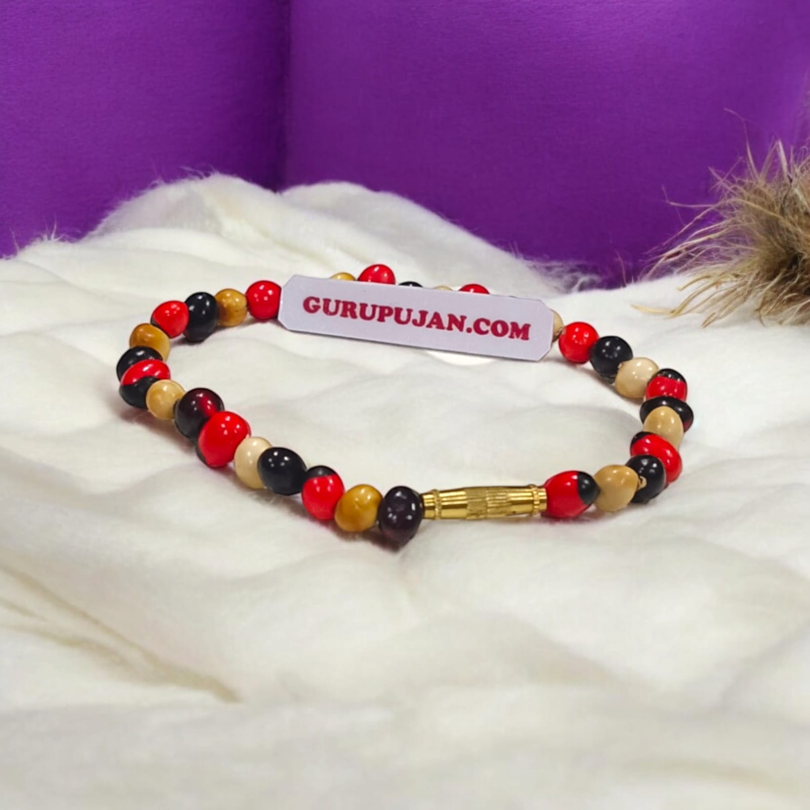 Mix Gunja Bracelet featuring natural red, white, and black Ratti beads with screw lock for secure fit, Lab Certified for authenticity.