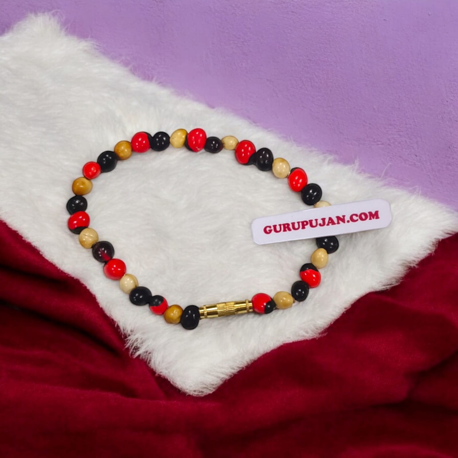 Mix Gunja Bracelet featuring natural red, white, and black Ratti beads with screw lock for secure fit, Lab Certified for authenticity.