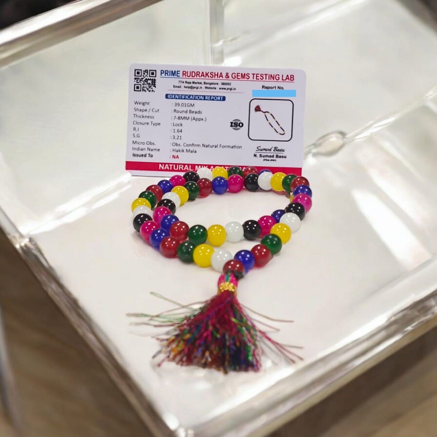 Multi-colored Mix Agate Mala 54+1 beads, also known as Mix Hakik Mala, featuring 8MM beads, lab certified, ideal for jaap, meditation, and daily wear.