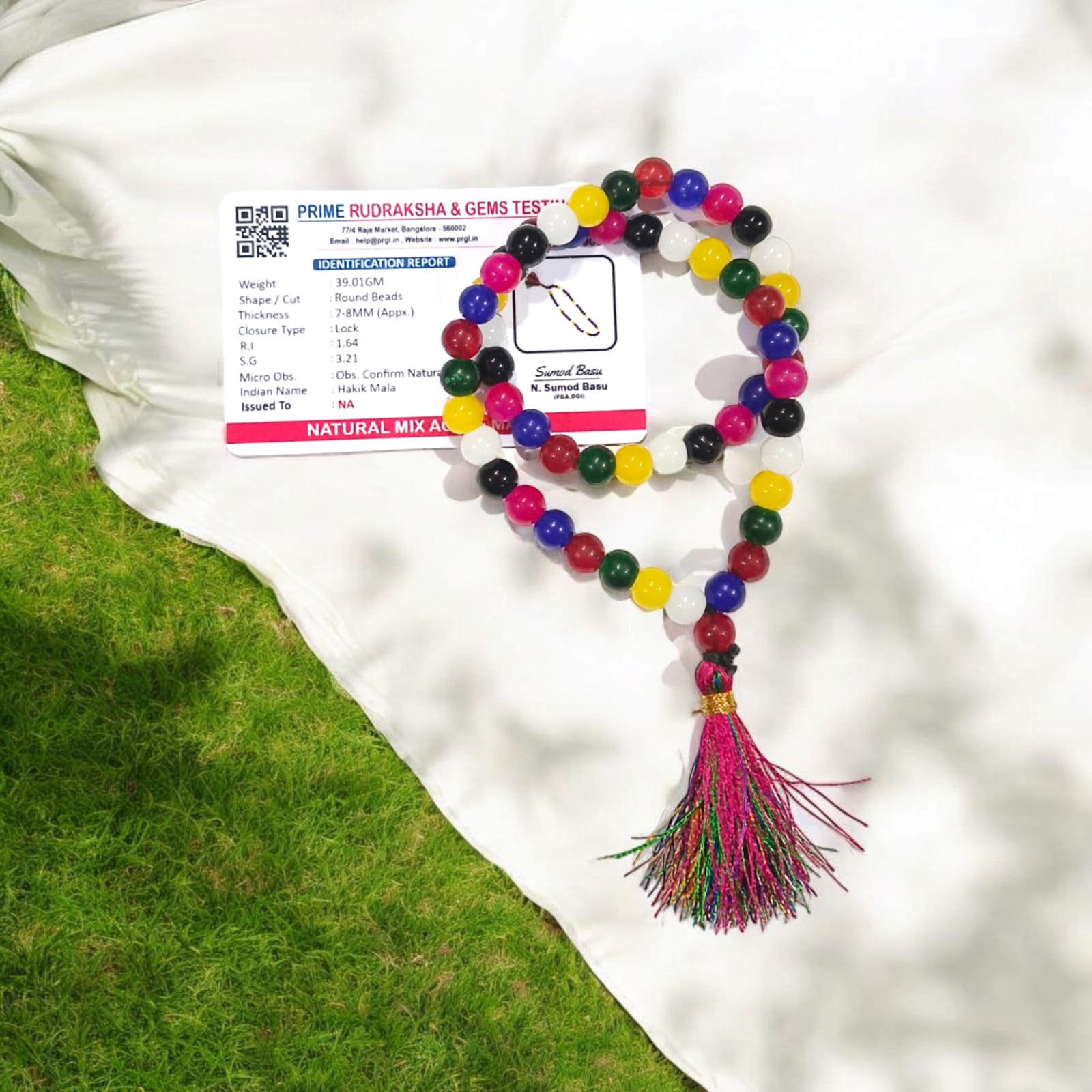 Multi-colored Mix Agate Mala 54+1 beads, also known as Mix Hakik Mala, featuring 8MM beads, lab certified, ideal for jaap, meditation, and daily wear.