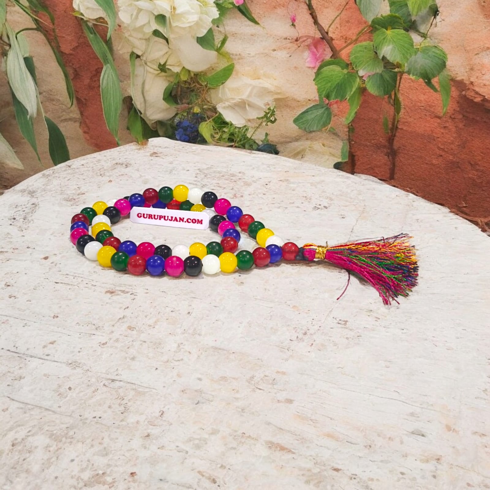 Multi-colored Mix Agate Mala 54+1 beads, also known as Mix Hakik Mala, featuring 8MM beads, lab certified, ideal for jaap, meditation, and daily wear.