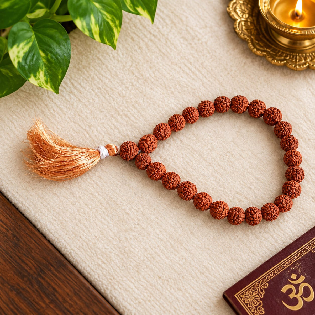 Natural 5 Mukhi Rudraksha Mala 27+1 Beads 8mm Lab Certified for Meditation