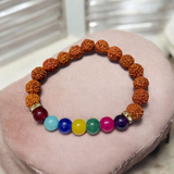 Natural 7 Chakra & Rudraksha Bracelet – 8mm Stretchable Beads with Lab Certified Healing Stones for Chakra Balancing