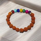 Natural 7 Chakra & Rudraksha Bracelet – 8mm Stretchable Beads with Lab Certified Healing Stones for Chakra Balancing