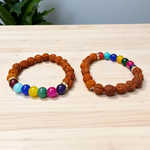 Natural 7 Chakra & Rudraksha Bracelet Combo  | Lab Certified | Gurupujan