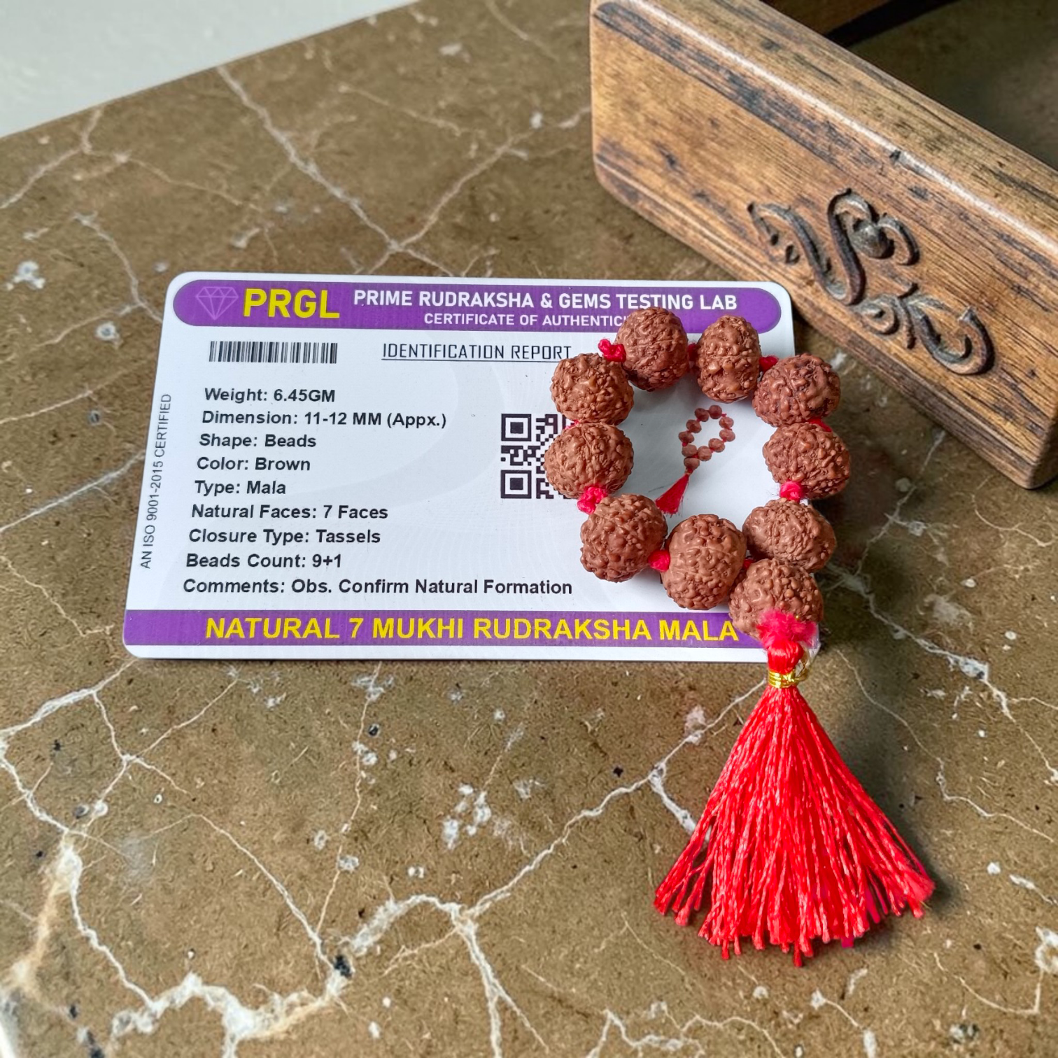 Natural 7 Mukhi Rudraksha Mala 11-12mm Lab Certified Spiritual Beads for Meditation