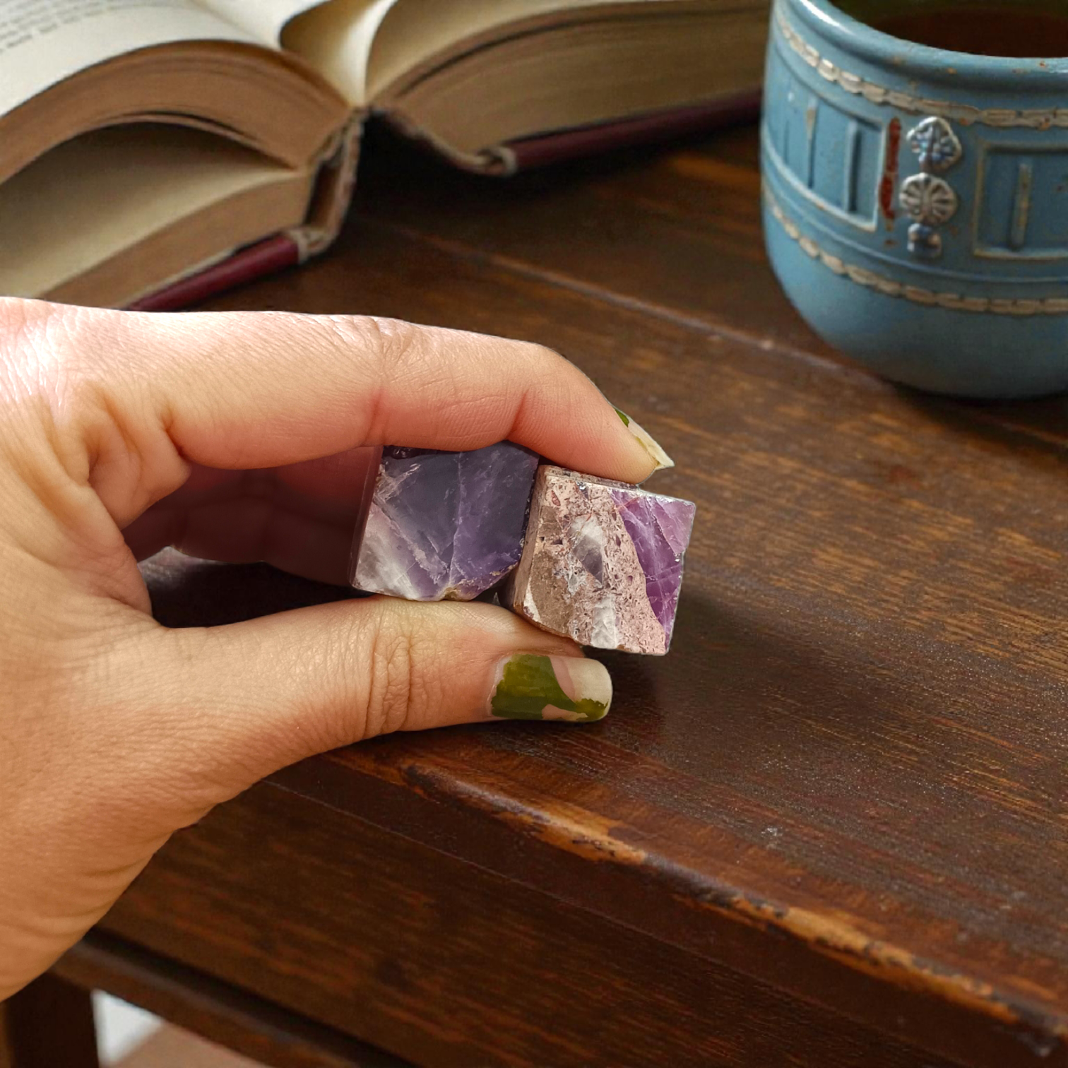 Natural Amethyst Stone Set of 2—lab-certified purple healing crystals for stress relief, intuition, chakra healing, and spiritual growth