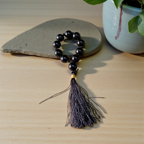 Natural Black Agate Finger Mala 9+1 Beads | Lab Certified | Kala Hakik