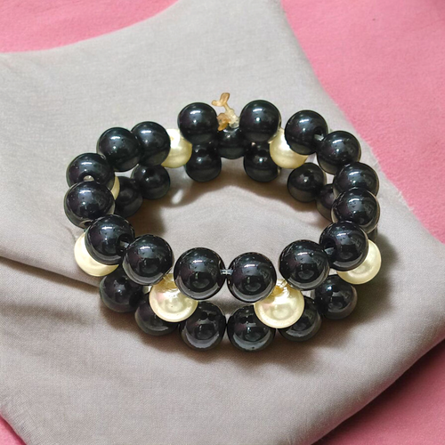 Natural Black Agate & Pearl Bracelet | Lab Certified | Protection & Attraction