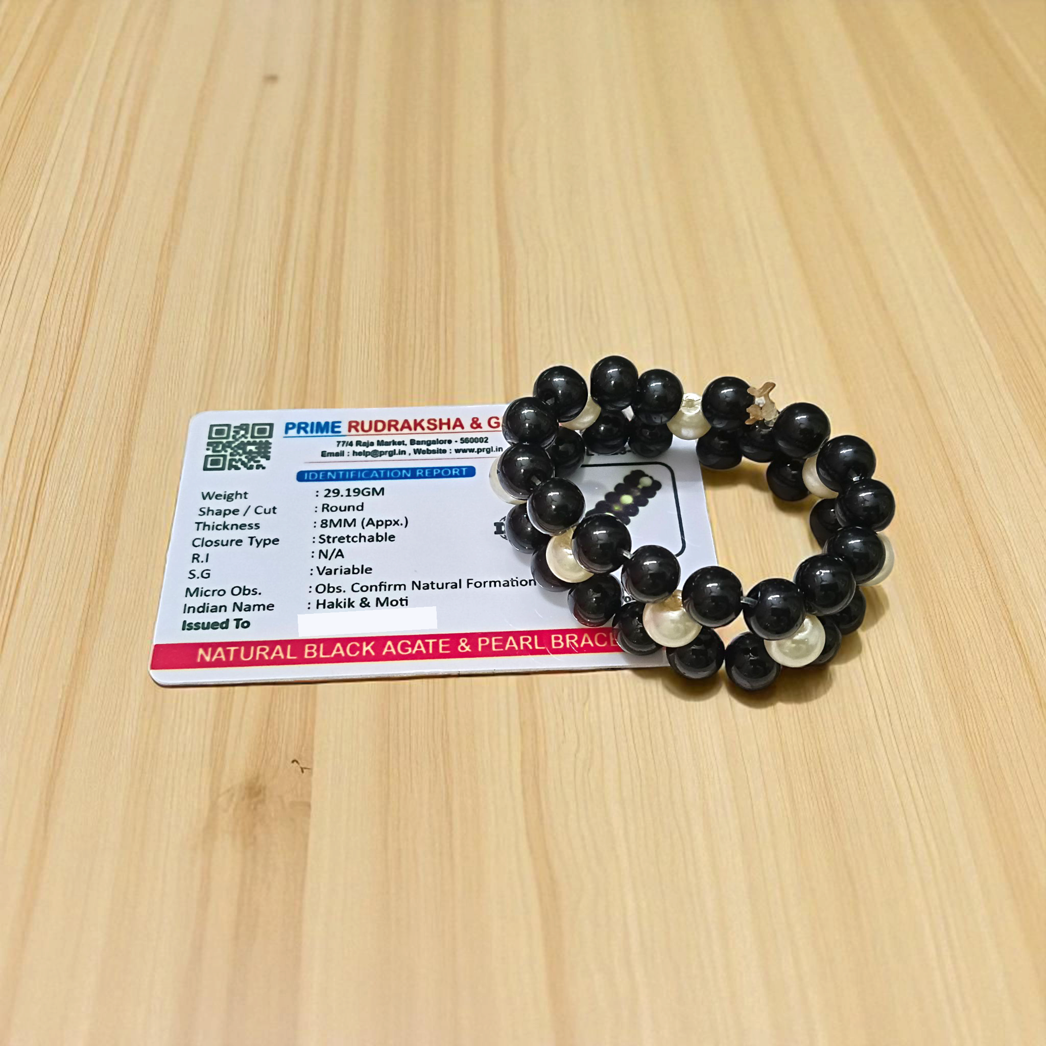 Natural Black Agate and Pearl bracelet with polished round beads, elastic thread, spiritual and stylish design for protection and attraction