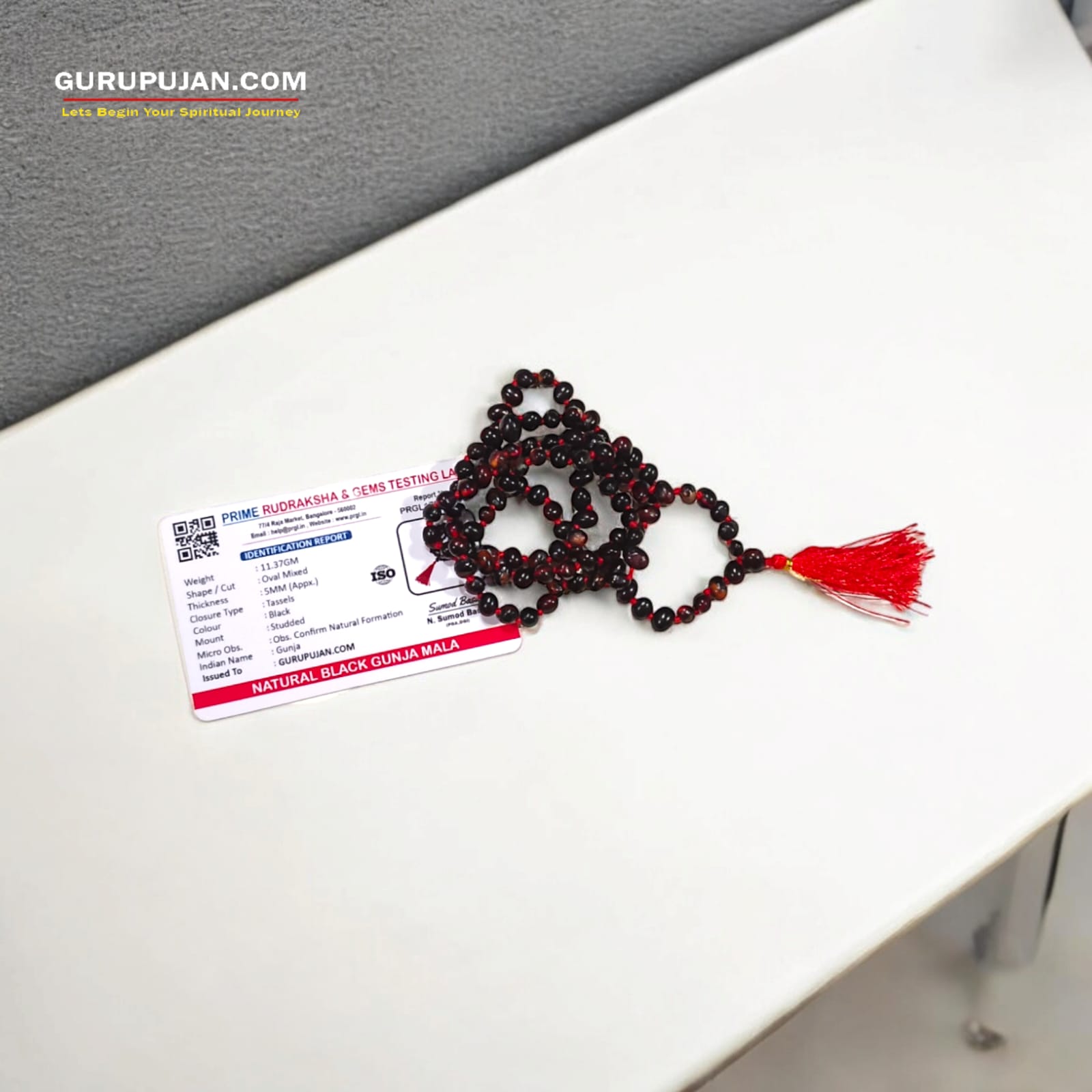 Natural Black Gunja Mala made from premium black Chirmi beads, ideal for protection against evil eye and enhancing power, available in various formats