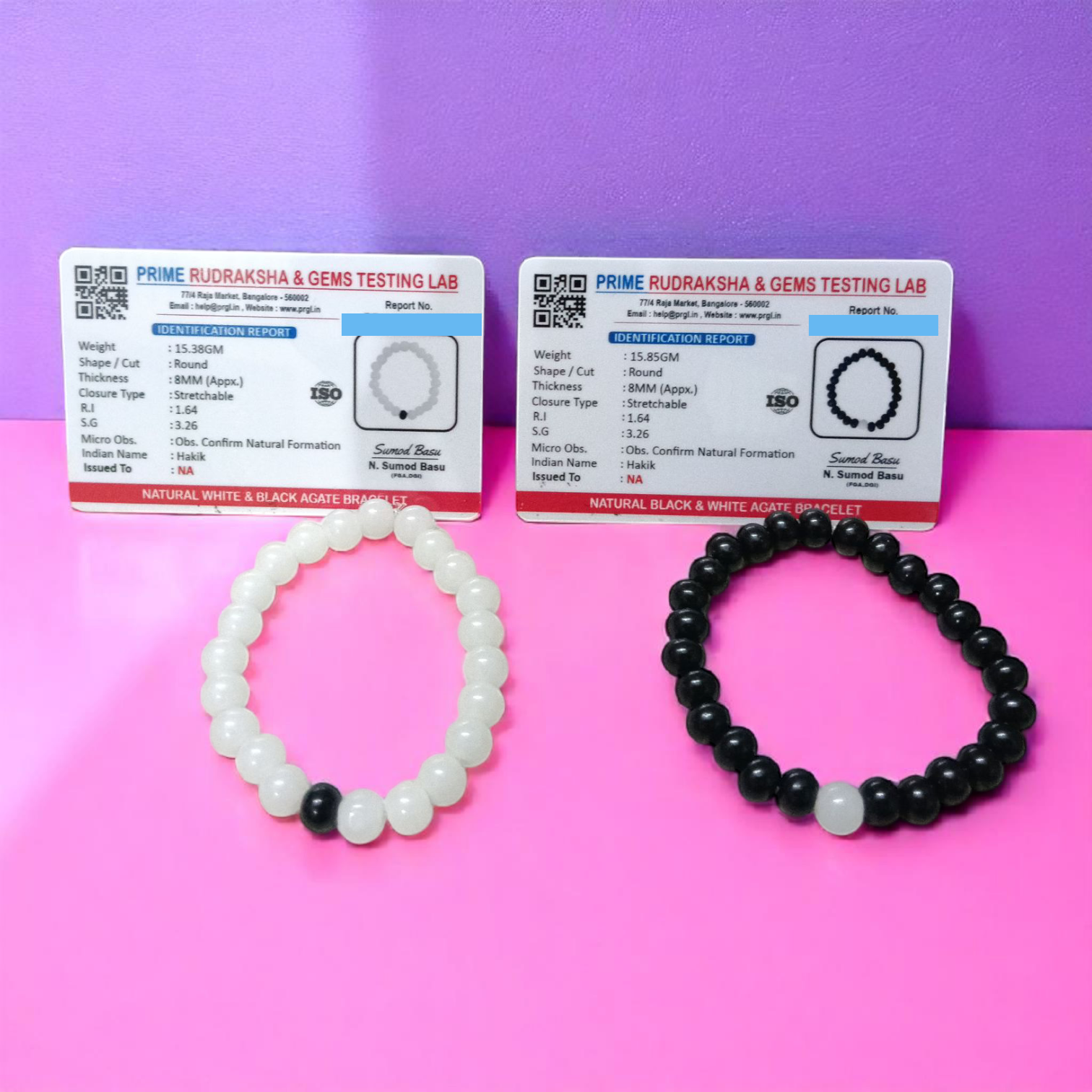 Natural Black & White Agate Couple Bracelet – 8MM Lab Certified Beads for Emotional Balance & Protection | Gurupujan