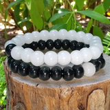 Natural Black & White Agate Couple Bracelet – 8MM Lab Certified Beads for Emotional Balance & Protection | Gurupujan