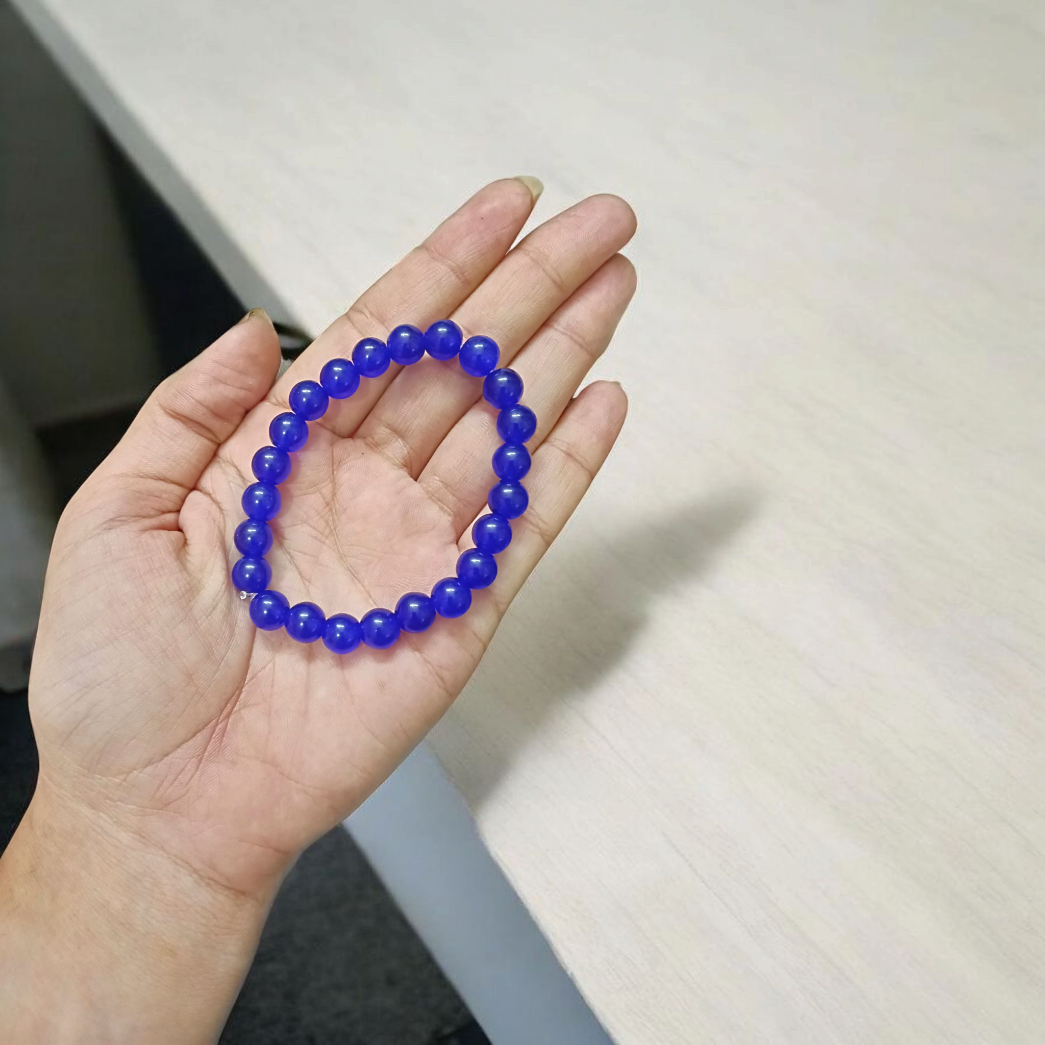 Natural Blue Agate (Blue Hakik) Stretchable Bracelet with 8mm Beads – Lab Certified